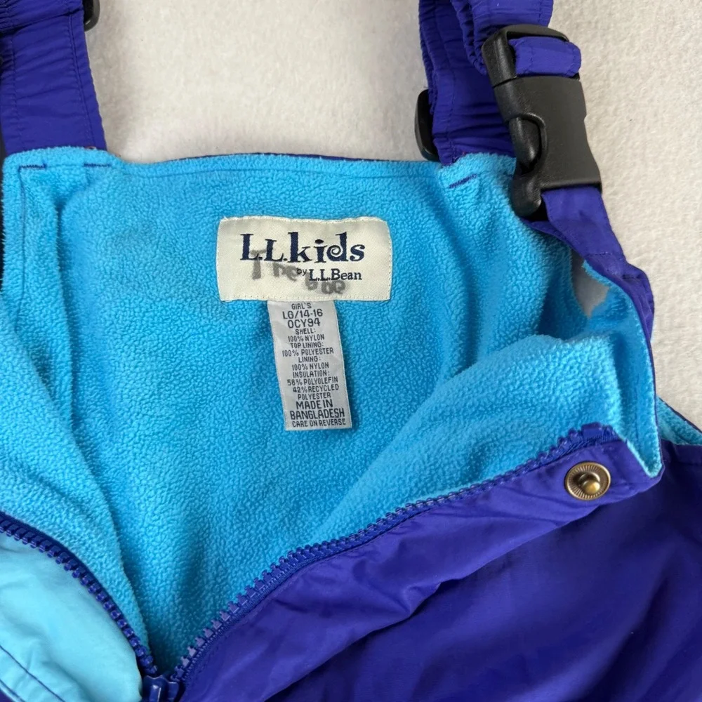 LL Kids L.L. Bean Purple Insulated Snow Bibs Girls Large 14-16 OCY94 Ski Pants